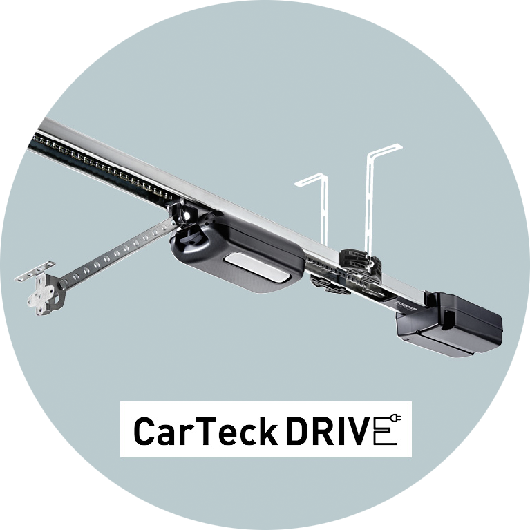 Drive graphic of a garage door with Car Teck Drive technology